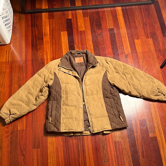 Womens XL Outback Trading Company Snow Mountain Down Jacket Dark and Light Brown - Picture 1 of 16